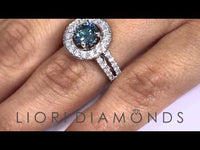 FD-185 - 2.18 Carat Fancy Blue Diamond Engagement Ring 14k White Gold Pave Halo
