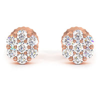 1.00ctw Diamonds Cluster Stud Earrings 14k Rose Gold