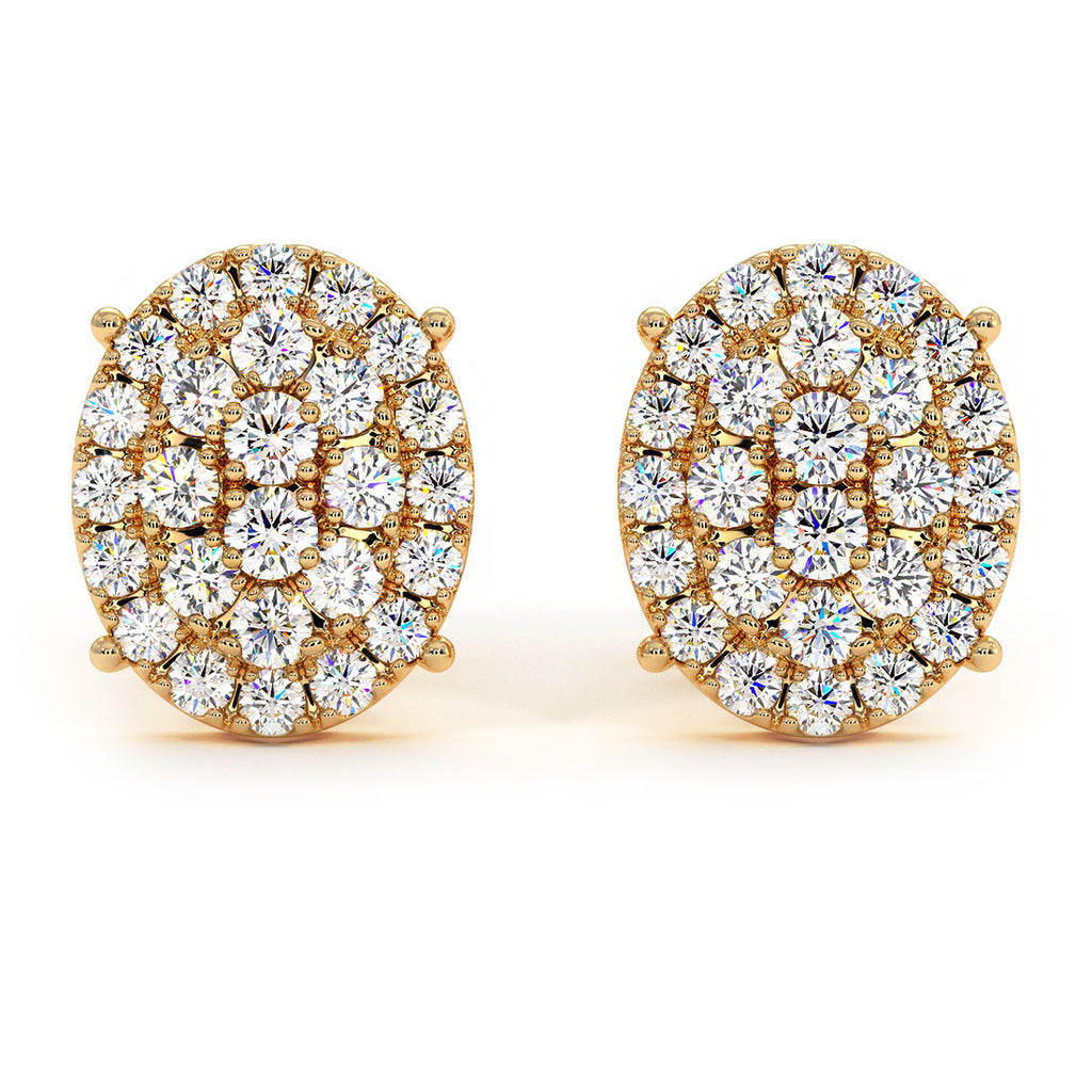 1.05ctw Diamonds Cluster Stud Earrings 14k Yellow Gold