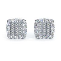 1.10ctw Diamonds Cluster Stud Earrings 14k White Gold