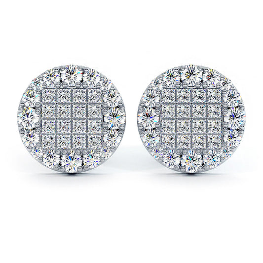 1.75ctw Diamonds Cluster Stud Earrings 14k White Gold