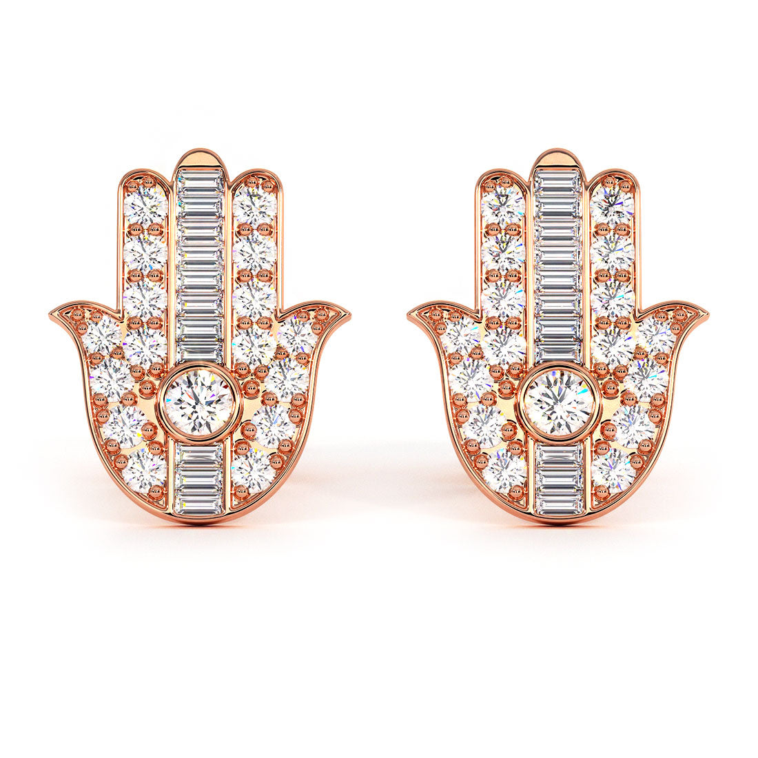 0.75ctw Diamonds Hamsa Stud Earrings 14k Rose Gold