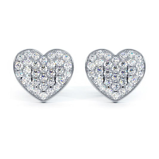 0.75ctw Diamonds Pave Heart Stud Earrings 14k White Gold