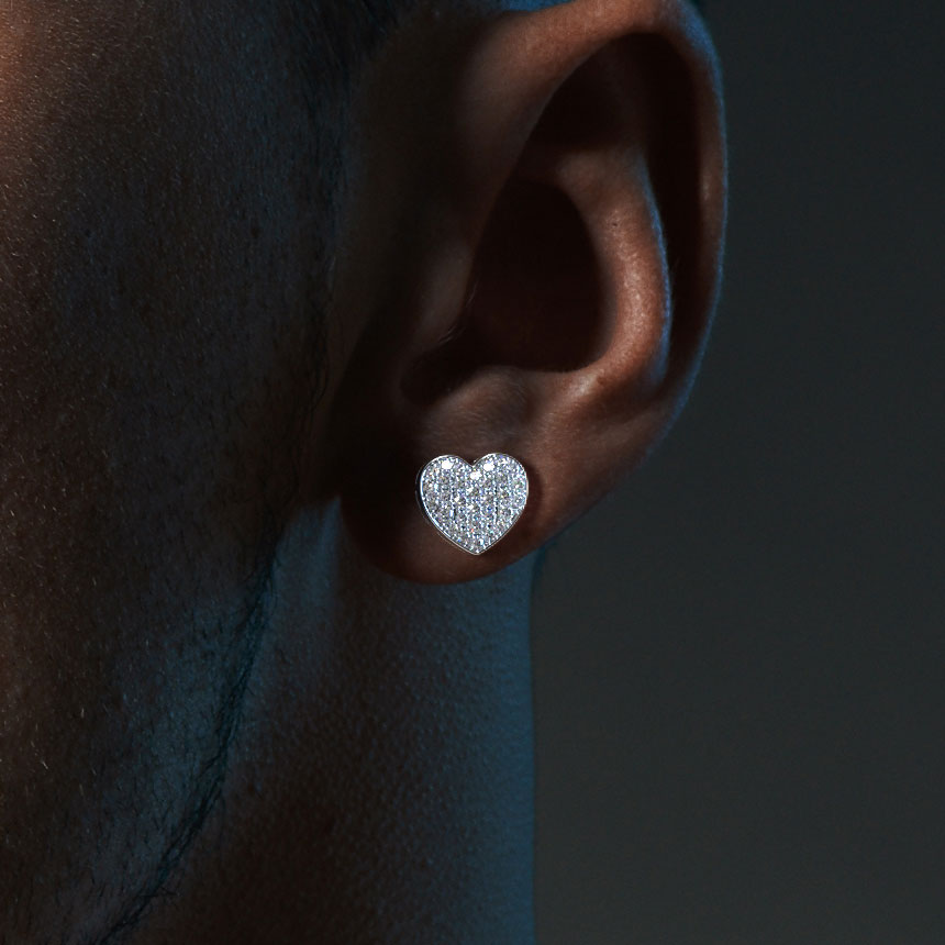 0.75ctw Diamonds Pave Heart Stud Earrings 14k White Gold