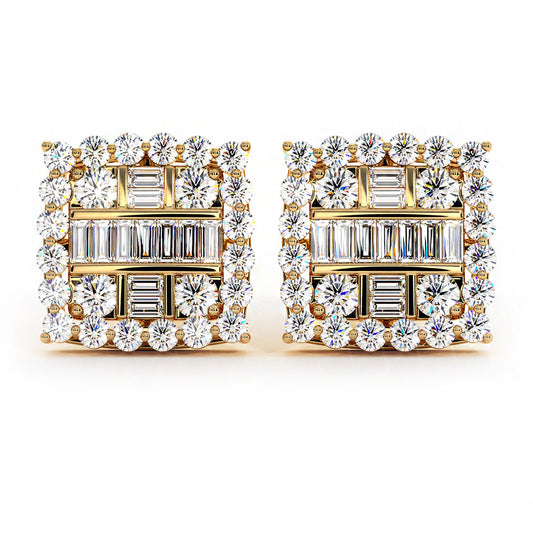 1.50ctw Diamonds Cluster Stud Earrings 14k Yellow Gold