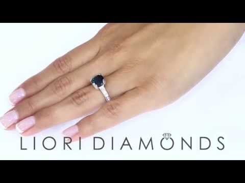 LR-29 - 4.05 Carat Natural Blue Sapphire & White Diamond Engagement Ring 14k White Gold