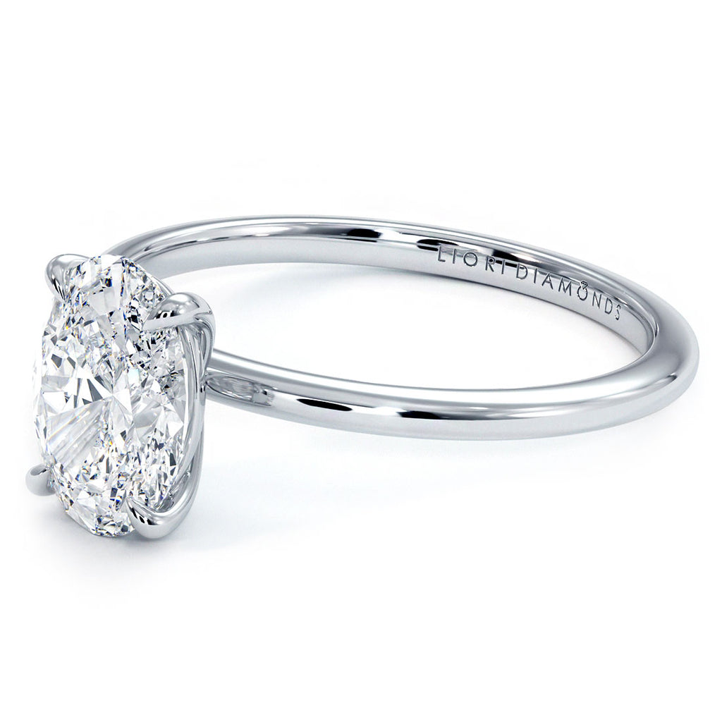 1.50ct GIA Certified Oval Cut Petite Wire Basket Solitaire Lab Grown Diamond Engagement Ring set in 14k White Gold