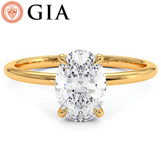 1.50ct GIA Certified Oval Cut Petite Wire Basket Solitaire Lab Grown Diamond Engagement Ring set in 14k Yellow Gold