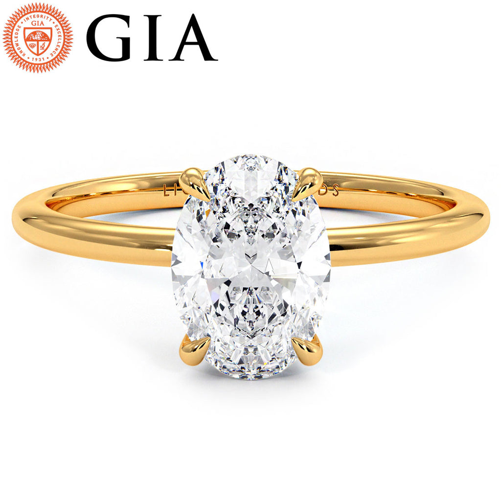 1.50ct GIA Certified Oval Cut Petite Wire Basket Solitaire Lab Grown Diamond Engagement Ring Set in 14K Yellow Gold