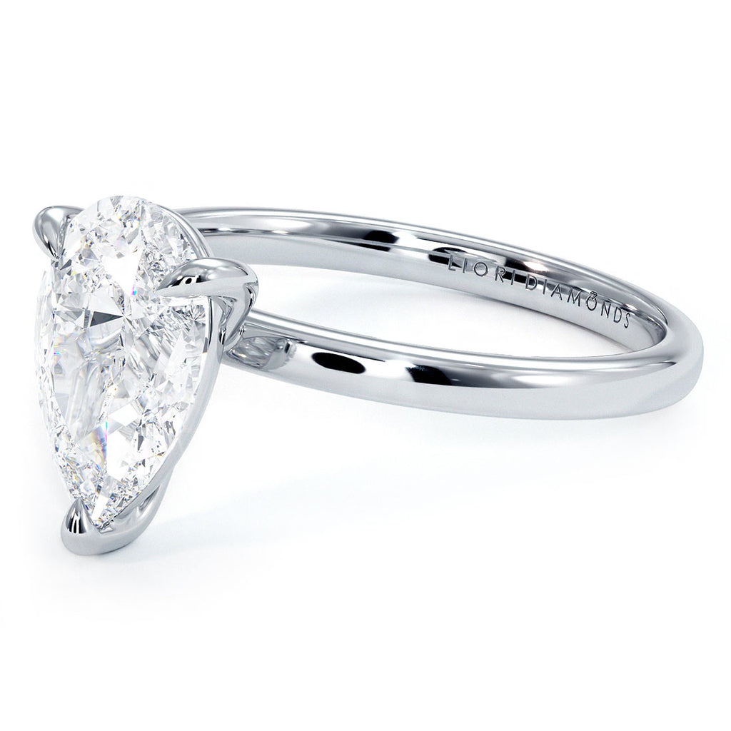 1.56ct GIA Certified Pear Shape Petite Wire Basket Solitaire Lab Grown Diamond Engagement Ring set in 14k White Gold