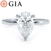 1.56ct GIA Certified Pear Shape Petite Wire Basket Solitaire Lab Grown Diamond Engagement Ring set in Platinum