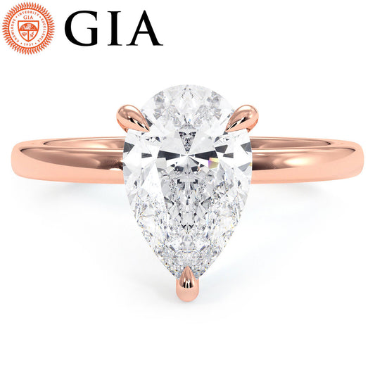 1.56ct GIA Certified Pear Shape Petite Wire Basket Solitaire Lab Grown Diamond Engagement Ring set in 14k Rose Gold