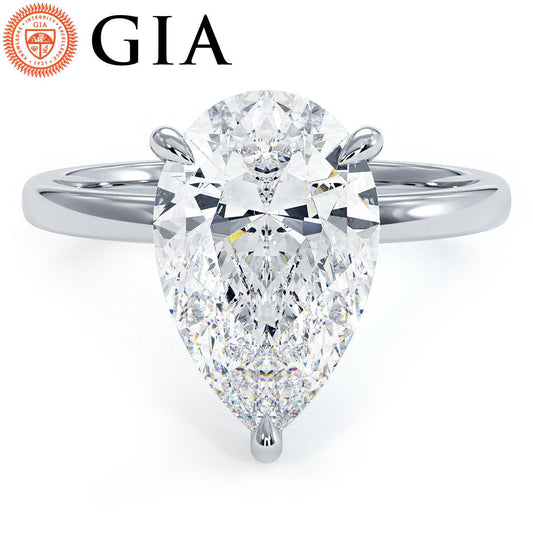 2.71ct GIA Certified Pear Shape Petite Wire Basket Solitaire Lab Grown Diamond Engagement Ring set in Platinum