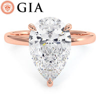 2.71ct GIA Certified Pear Shape Petite Wire Basket Solitaire Lab Grown Diamond Engagement Ring set in 14k Rose Gold