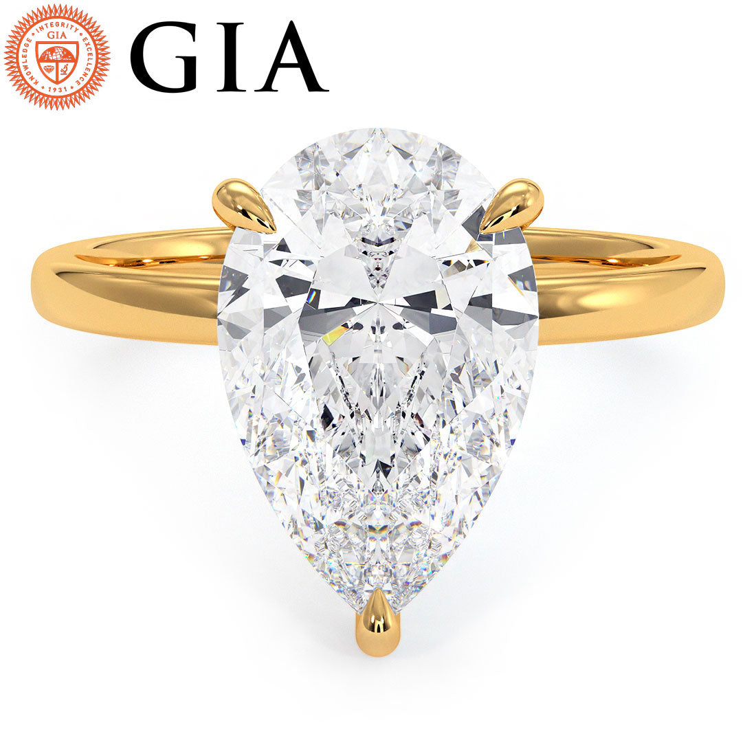 2.71ct GIA Certified Pear Shape Petite Wire Basket Solitaire Lab Grown Diamond Engagement Ring set in 14k Yellow Gold