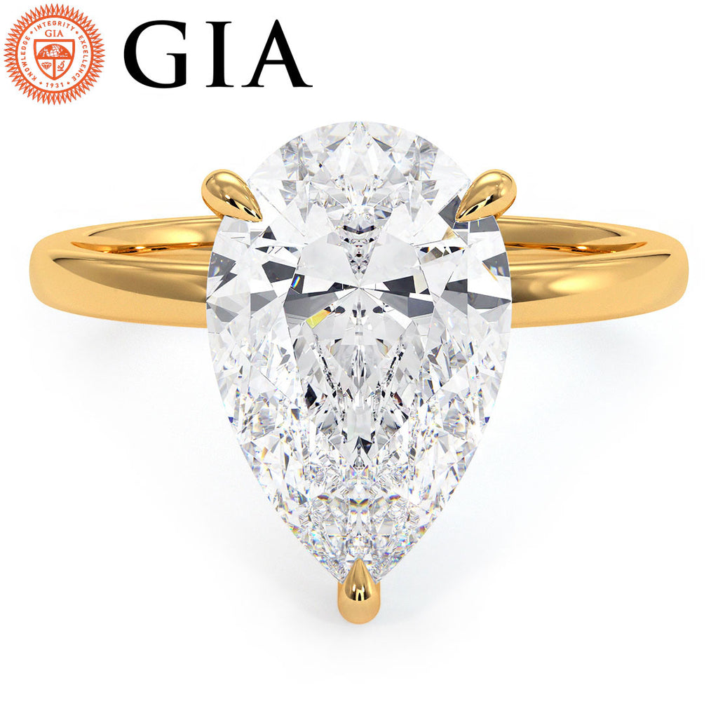 2.71ct GIA Certified Pear Shape Petite Wire Basket Solitaire Lab Grown  Diamond Engagement Ring set in 14k Yellow Gold