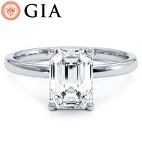 1.62ctw GIA Certified F-VS1 Emerald Cut Petite Wire Solitaire Lab Grown Diamond Engagement Ring set in 14k White Gold