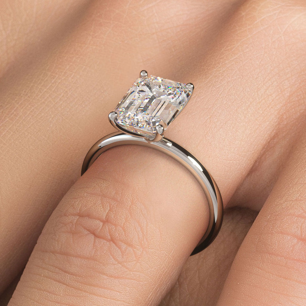 3.05ctw GIA Certified Emerald Cut Petite Wire Basket Solitaire Lab