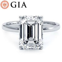 3.05ctw GIA Certified Emerald Cut Petite Wire Basket Solitaire Lab Grown Diamond Engagement Ring set in Platinum