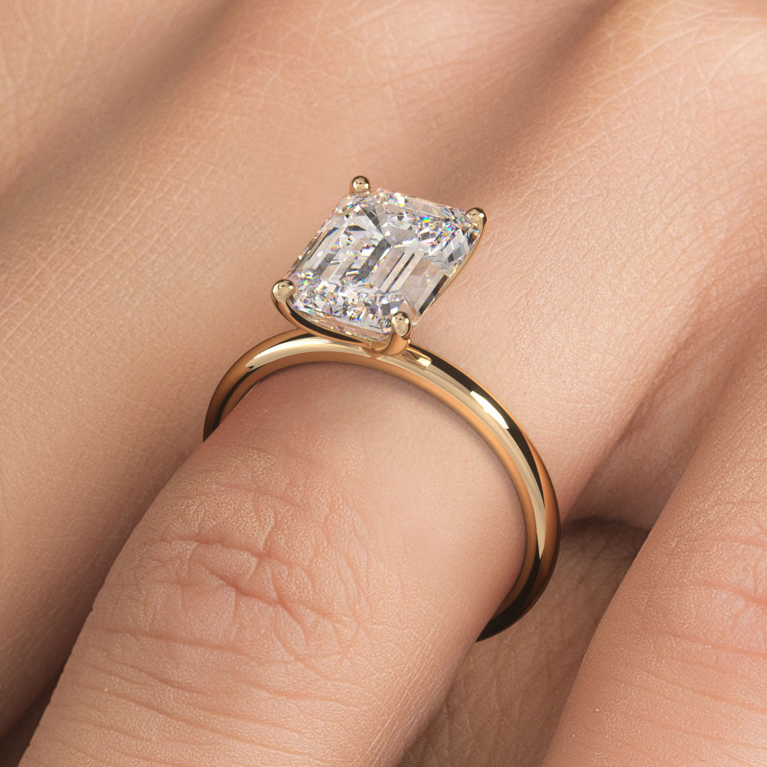 3.05ctw GIA Certified Emerald Cut Petite Wire Basket Solitaire Lab Grown Diamond Engagement Ring set in 14k Yellow Gold