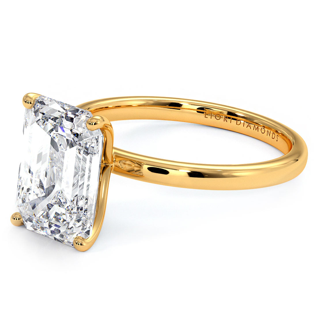 3.05ctw GIA Certified Emerald Cut Petite Wire Basket Solitaire Lab Grown Diamond Engagement Ring set in 14k Yellow Gold