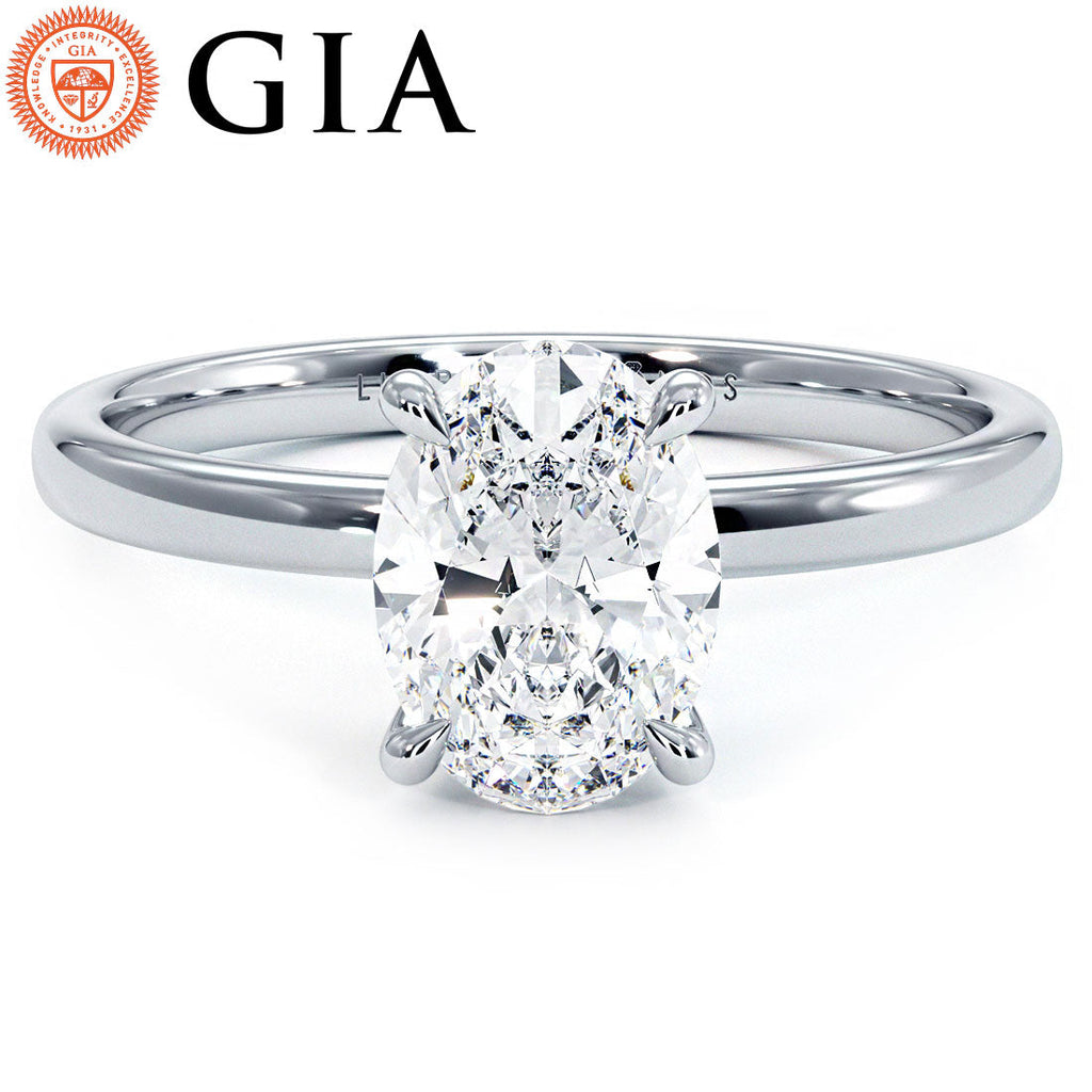 1.50ct GIA Certified Oval Cut Petite Wire Solitaire Lab Grown Diamond Engagement Ring set in 14k White Gold