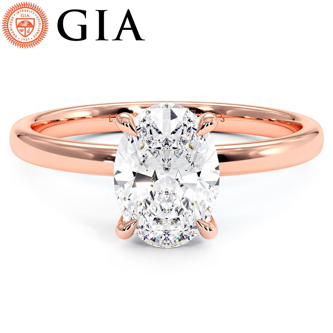 1.50ct GIA Certified Oval Cut Petite Wire Solitaire Lab Grown Diamond Engagement Ring set in 14k Rose Gold