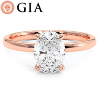 1.50ct GIA Certified Oval Cut Petite Wire Solitaire Lab Grown Diamond Engagement Ring set in 14k Rose Gold