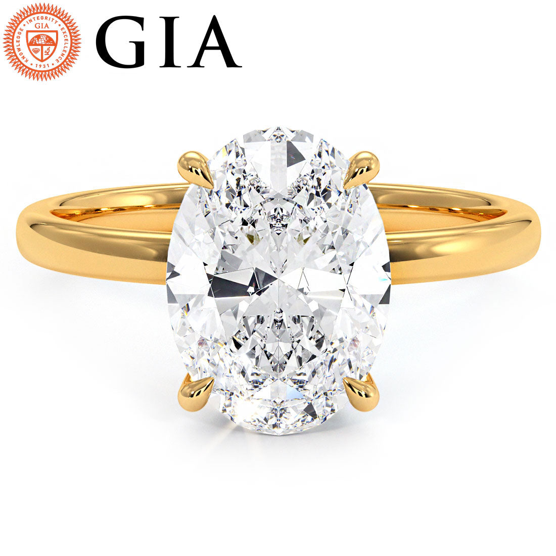 2.64ct GIA Certified Oval Cut Petite Wire Solitaire Lab Grown Diamond Engagement Ring set in 14k Yellow Gold