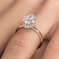 3.37ctw GIA Certified Oval Cut Petite Under Halo Lab Grown Diamond Engagement Ring set in 14k Rose Gold