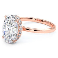 3.37ctw GIA Certified Oval Cut Petite Under Halo Lab Grown Diamond Engagement Ring set in 14k Rose Gold