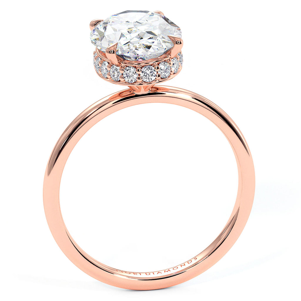 3.37ctw GIA Certified Oval Cut Petite Under Halo Lab Grown Diamond Engagement Ring set in 14k Rose Gold