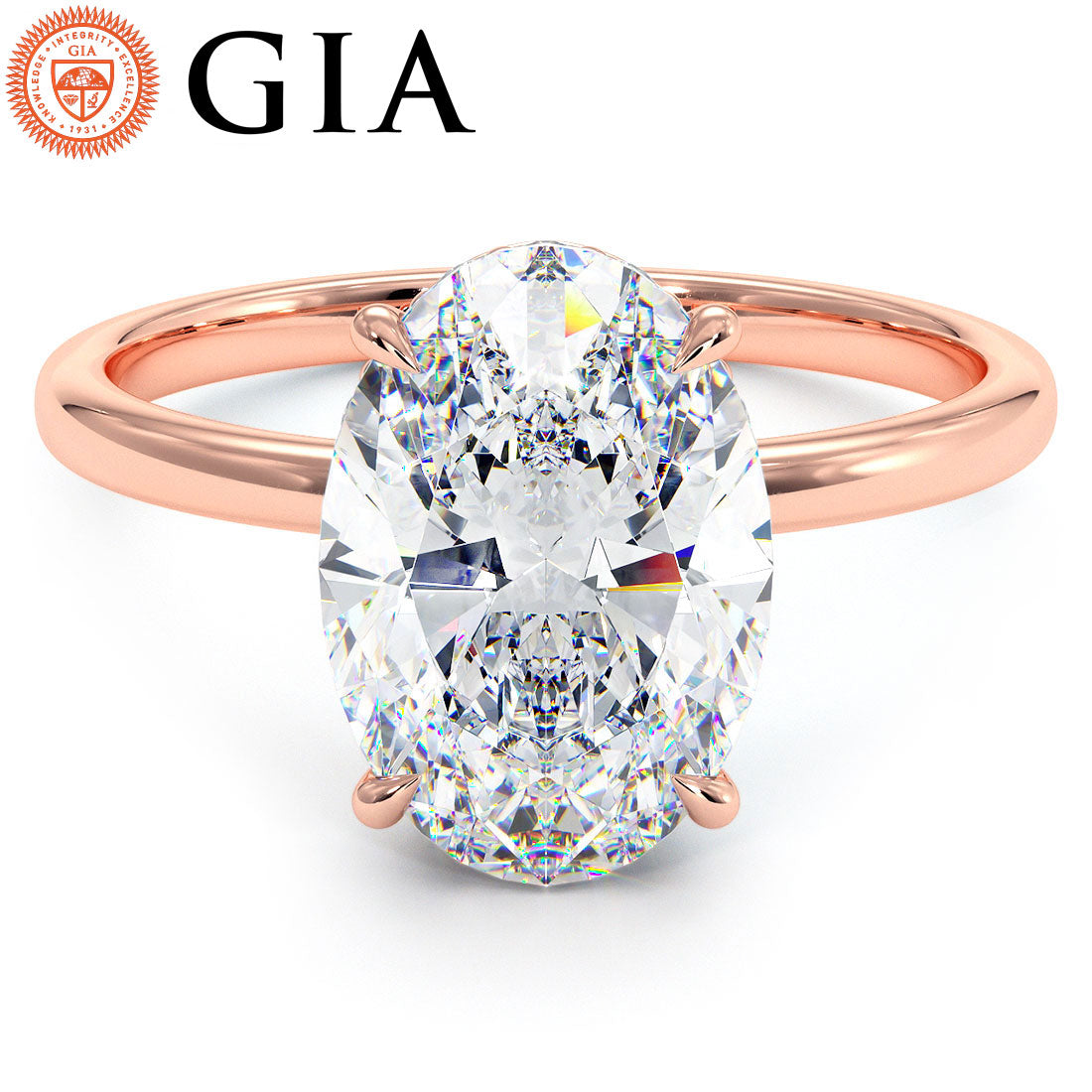 3.37ctw GIA Certified Oval Cut Petite Under Halo Lab Grown Diamond Engagement Ring set in 14k Rose Gold