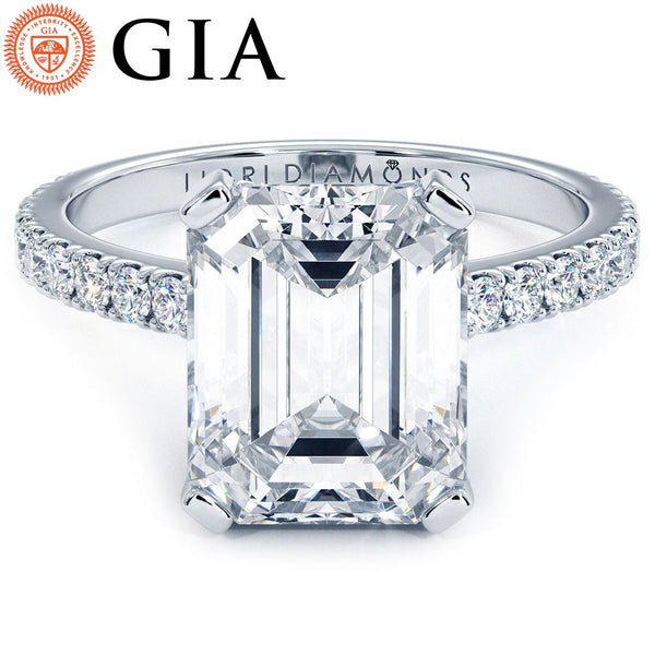 4.65ctw GIA Certified F-VS1 Emerald Petite Micro Prong Set Lab Grown Diamond Engagement Ring set in 18k White Gold