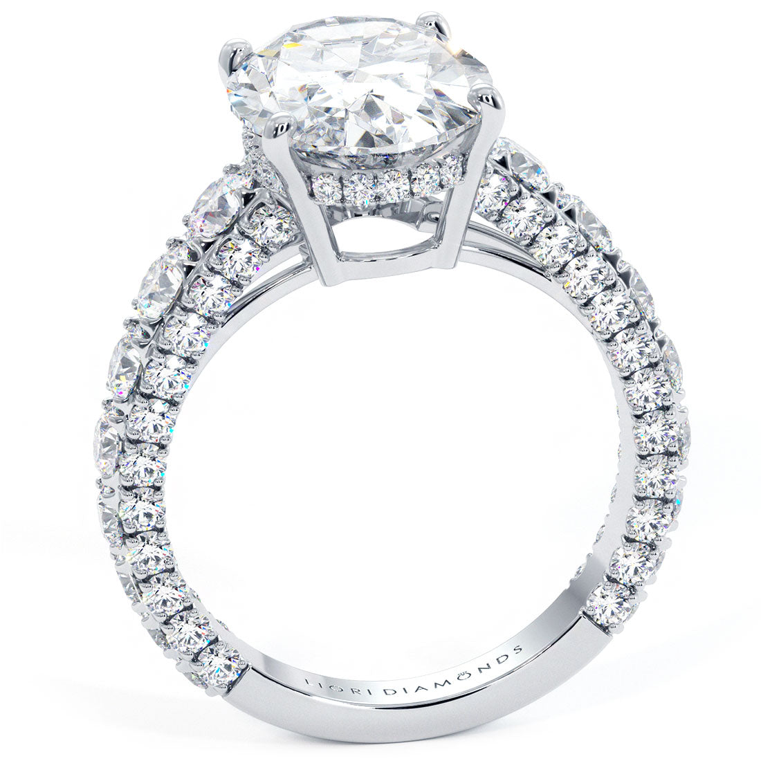 4 Carat Oval Cut Micropavé Graduated 3D Shank