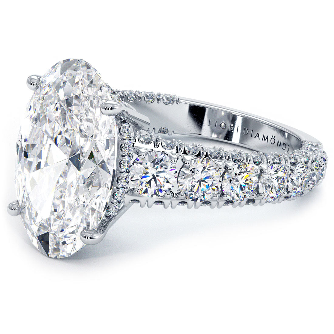 4 Carat Oval Cut Micropavé Graduated 3D Shank