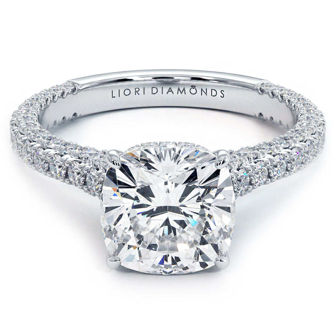 3 Carat Cushion Cut Trio Micropavé Under Halo
