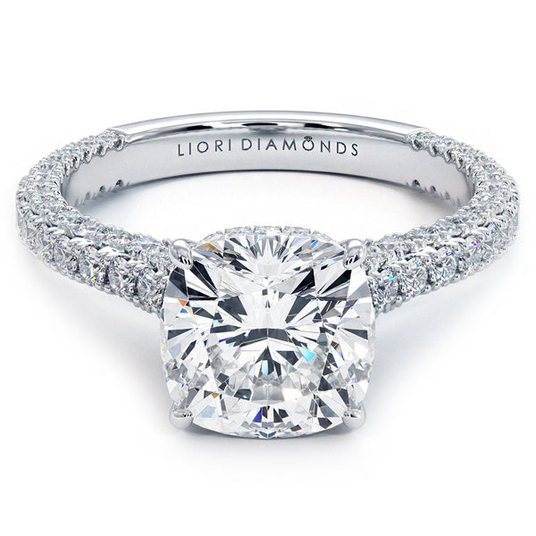 3 Carat Cushion Cut Trio Micropavé Under Halo