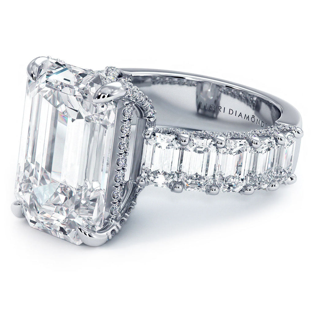 10.32ctw GIA Certified E-VVS2 Emerald Cut Micropavé Lucida Set Lab Grown Diamond Engagement Ring set in 14k White Gold