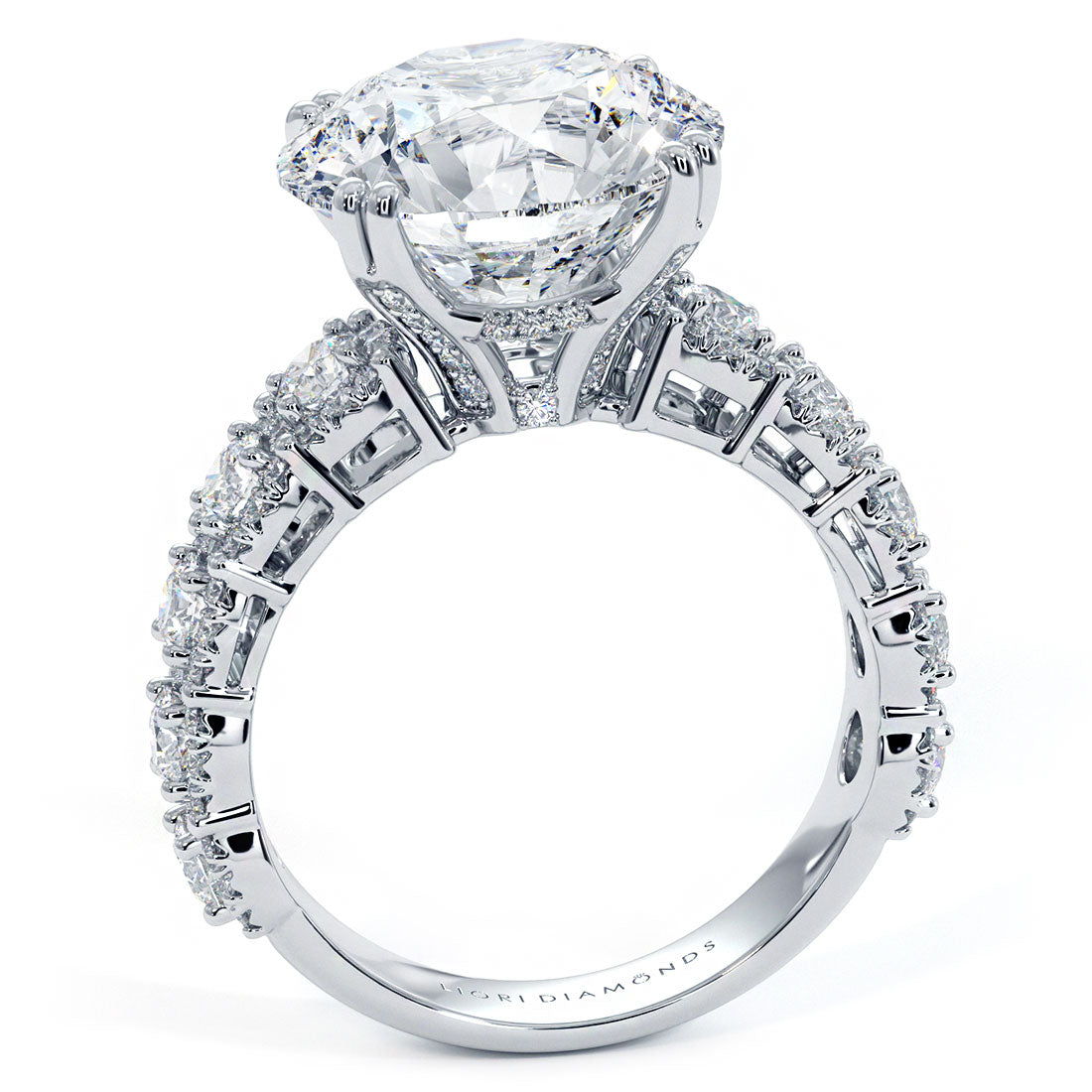 5.77ctw GIA Certified H-VS2 Round Brilliant Micropavé Halo Set Shank Lab Grown Diamond Engagement Ring 18k White Gold