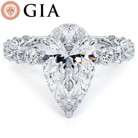 3.60ctw GIA Certified Pear Shape Lucida set Lab Grown Diamond Engagement Ring set in 14k White Gold