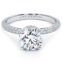 2.30ctw Round Brilliant Under Halo Trio Micropavé Lab Grown Diamond Engagement Ring set in 18k White Gold