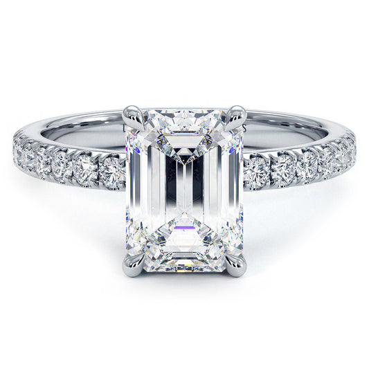 2 Carat Emerald Cut Under Halo Petite Micropavé