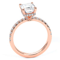 2.55ctw GIA Certified G-VS2 Emerald Cut Under Halo Petite Micropavé Lab Grown Diamond Engagement Ring set in 14k Rose Gold