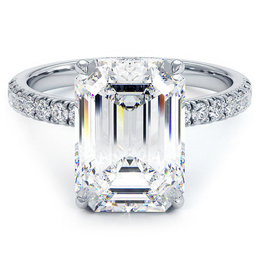 4 Carat Emerald Cut Under Halo Petite Micropavé