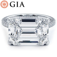 5.59ctw GIA Certified E-VVS2 Emerald Cut East to West Petite Micropavé Lab Grown Diamond Engagement Ring set in 14k White Gold