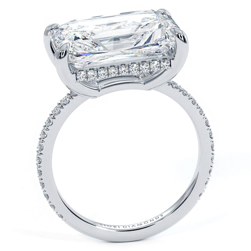 4.81ctw GIA Certified E-VS1 Radiant Cut East to West Petite Micropavé Lab Grown Diamond Engagement Ring set in Platinum