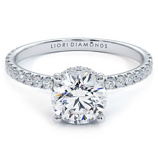 1.38ctw Round Brilliant Under Halo Petite Micropavé Lab Grown Diamond Engagement Ring 14k White Gold