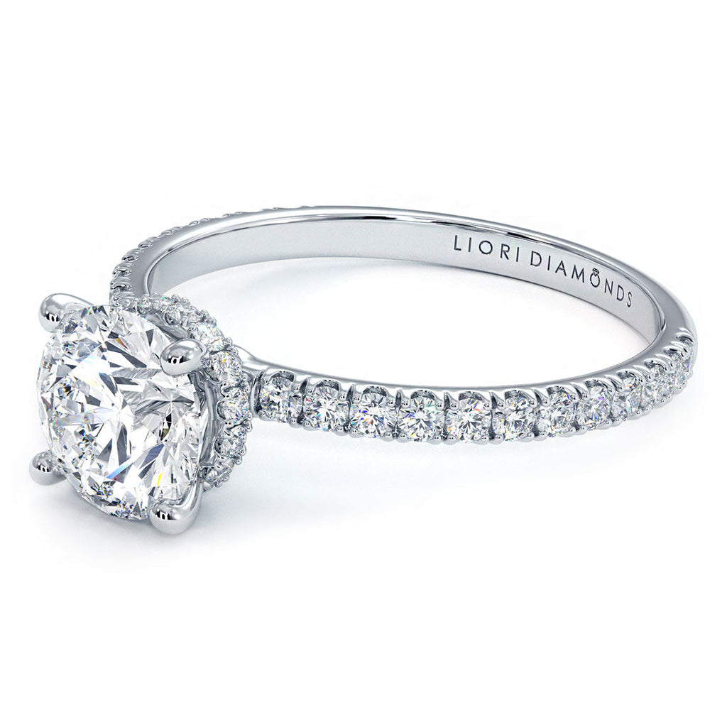 1.38ctw Round Brilliant Under Halo Petite Micropavé Lab Grown Diamond Engagement Ring set in Platinum