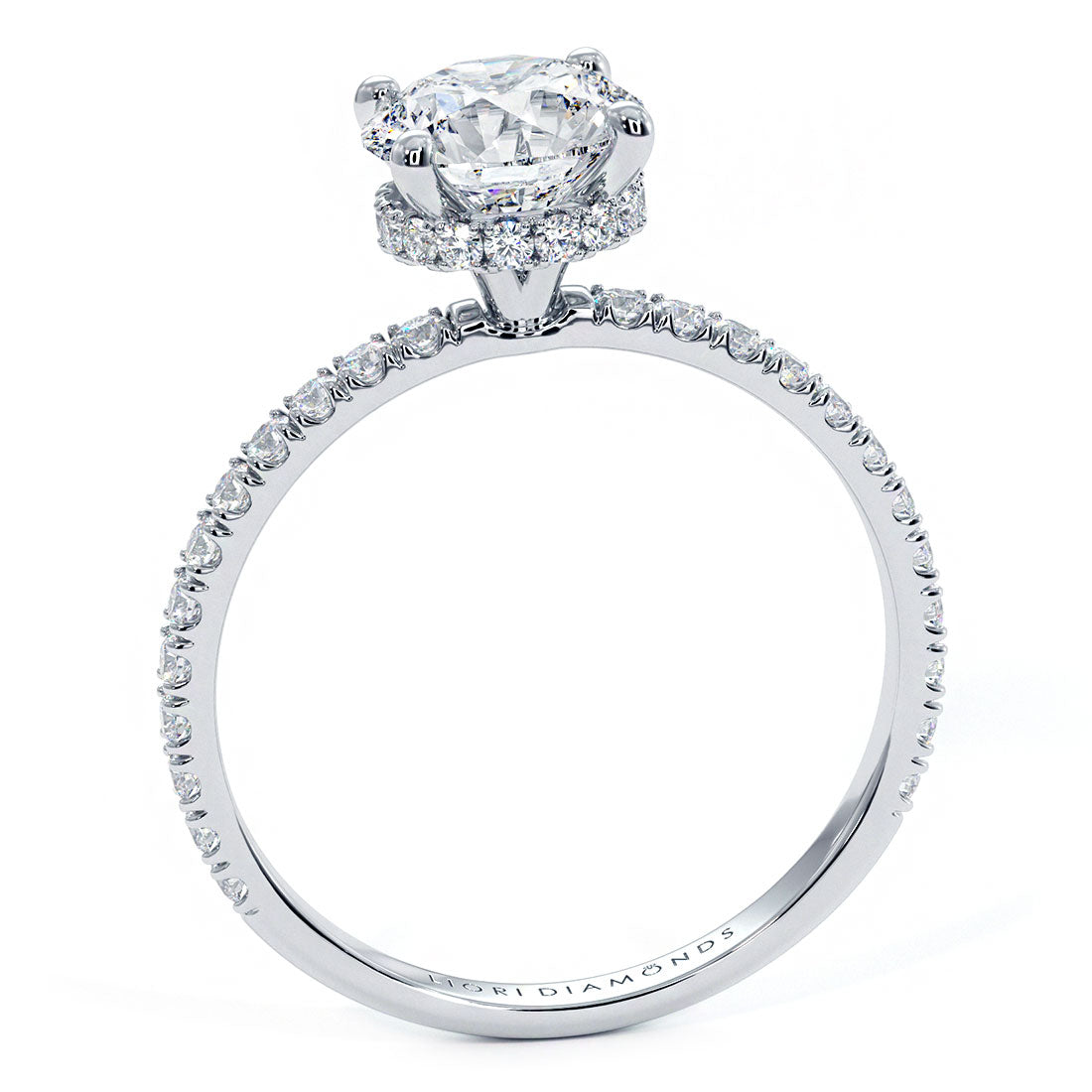 1.38ctw Round Brilliant Under Halo Petite Micropavé Lab Grown Diamond Engagement Ring set in Platinum